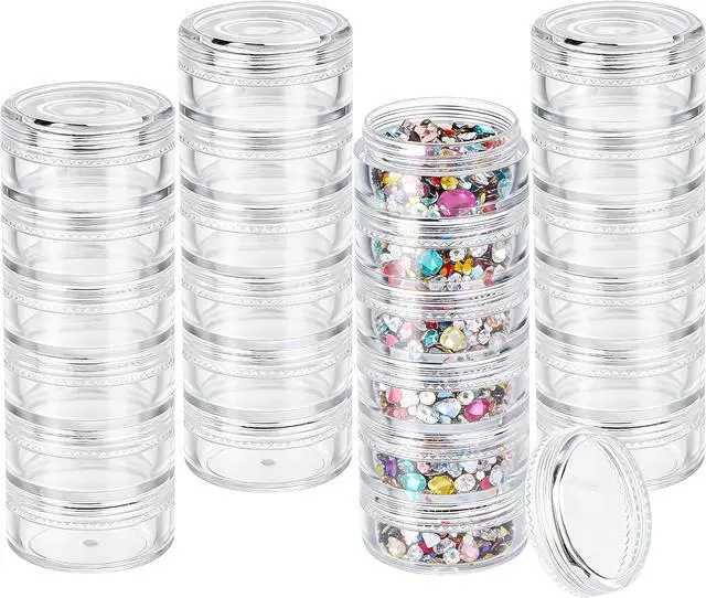 Main image of 4 Sets 6 Layer Stackable Plastic Containers, 10G/10ML Clear Cosmetic Storage Box Round Organizer Jars for Beads, Buttons, Small Jewelry Findings