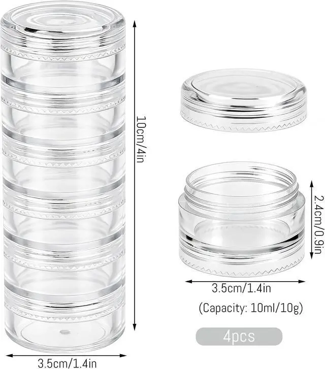 Alt view image 2 of 7 - 4 Sets 6 Layer Stackable Plastic Containers, 10G/10ML Clear Cosmetic Storage Box Round Organizer Jars for Beads, Buttons, Small Jewelry Findings