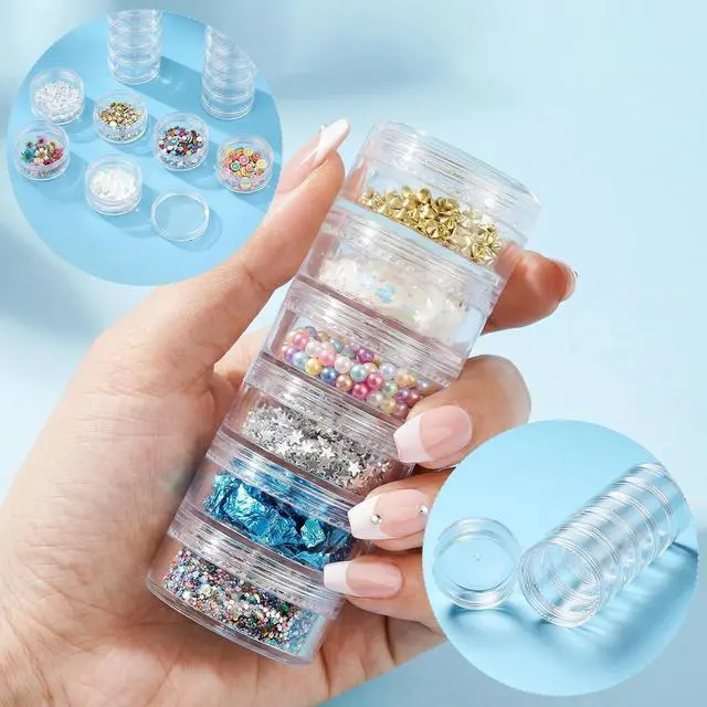 Alt view image 3 of 7 - 4 Sets 6 Layer Stackable Plastic Containers, 10G/10ML Clear Cosmetic Storage Box Round Organizer Jars for Beads, Buttons, Small Jewelry Findings