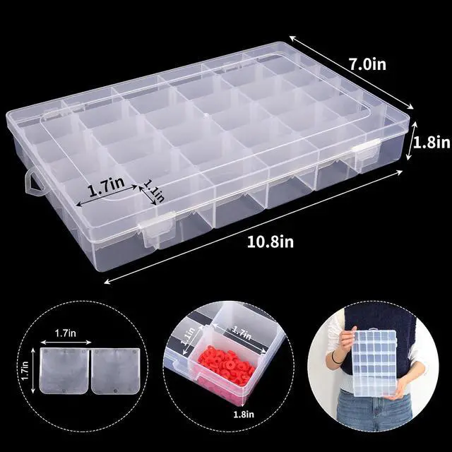 Alt view image 2 of 6 - Bead Organizer Storage 36 Grid Jewelry Tackle Craft Box Adjustable Dividers
