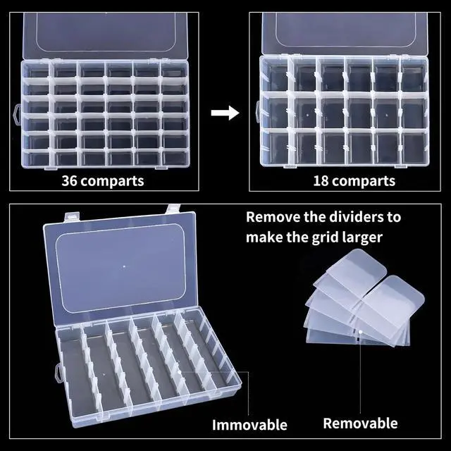 Alt view image 4 of 6 - Bead Organizer Storage 36 Grid Jewelry Tackle Craft Box Adjustable Dividers