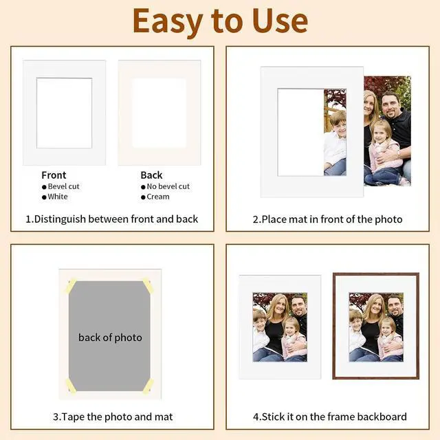 Alt view image 4 of 7 - Picture Frame Mats, 11×14 Matted to 8×10 Photo Mat, Acid Free, White