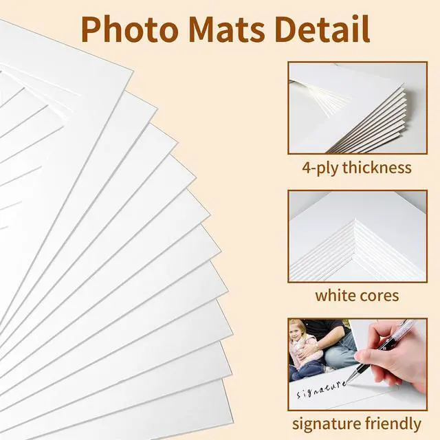 Alt view image 7 of 7 - Picture Frame Mats, 11×14 Matted to 8×10 Photo Mat, Acid Free, White