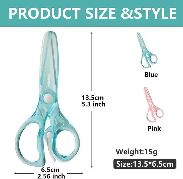 Alt view image 3 of 5 - Starter Scissors for Kids(2 Pack),Pre-School Training Scissors with Easy Grip,Anti-Pinch Design for Children's Paper Cutting, Ideal for Art Craft, Toddler Preschool (Blue+Pine)