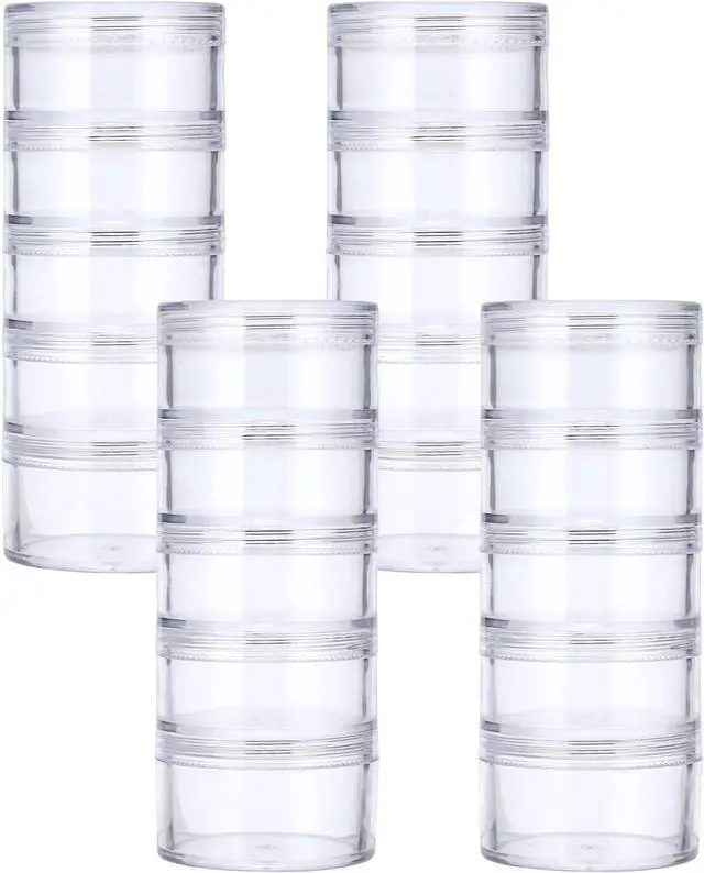 Main image of Hipiwe 4 Set 5-Layer Jewelry Bead Containers Small Clear Plastic Sample Jar