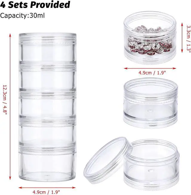 Alt view image 3 of 7 - Hipiwe 4 Set 5-Layer Jewelry Bead Containers Small Clear Plastic Sample Jar
