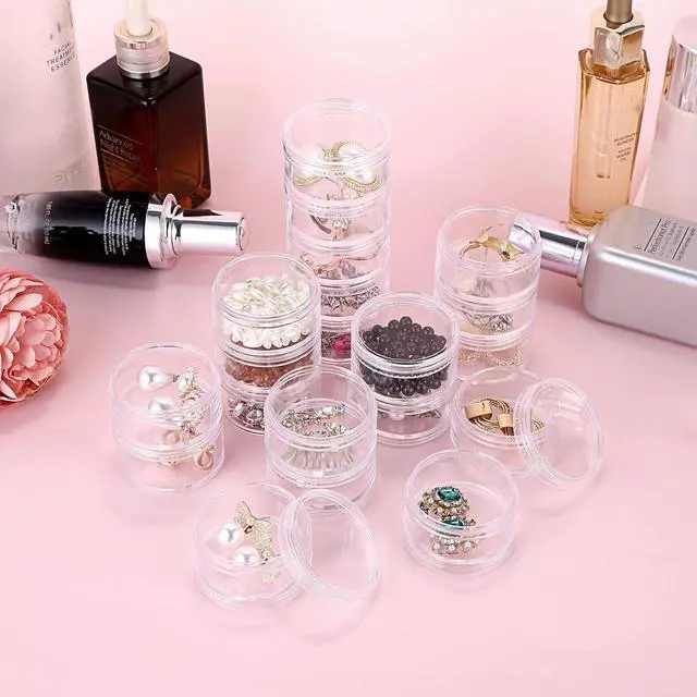 Alt view image 5 of 7 - Hipiwe 4 Set 5-Layer Jewelry Bead Containers Small Clear Plastic Sample Jar