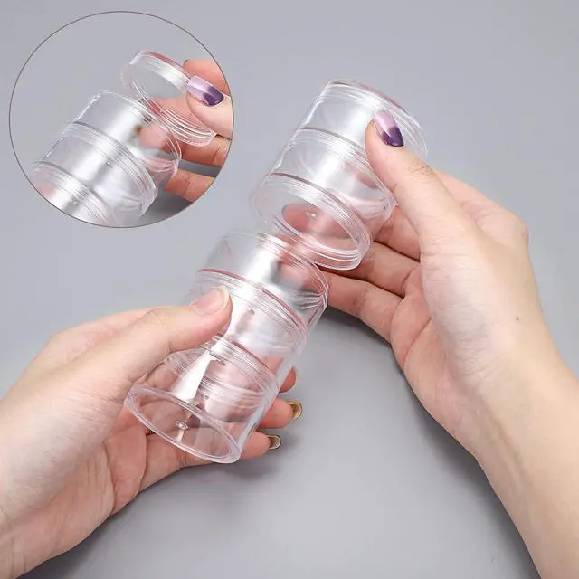 Alt view image 6 of 7 - Hipiwe 4 Set 5-Layer Jewelry Bead Containers Small Clear Plastic Sample Jar