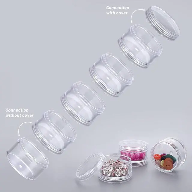 Alt view image 7 of 7 - Hipiwe 4 Set 5-Layer Jewelry Bead Containers Small Clear Plastic Sample Jar