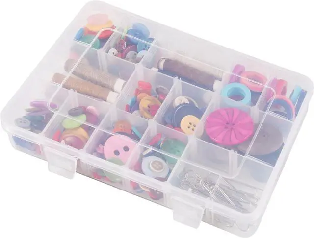 Main image of Exptolii 18 Grids Plastic Organizer Box with Dividers, Clear Compartment Container Storage for Beads Crafts Jewelry Fishing Tackles, Size 7.9 x 6.2 x 1.2 in