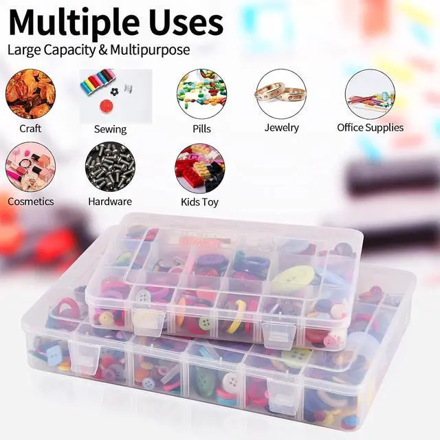 Alt view image 2 of 6 - Exptolii 18 Grids Plastic Organizer Box with Dividers, Clear Compartment Container Storage for Beads Crafts Jewelry Fishing Tackles, Size 7.9 x 6.2 x 1.2 in