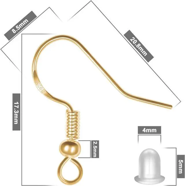 Alt view image 2 of 7 - 925 Sterling Gold Earring Hooks 120 PCS/60 Pairs, Ear Wires Fish Hooks