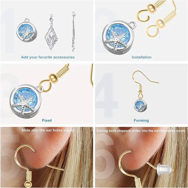 Alt view image 4 of 7 - 925 Sterling Gold Earring Hooks 120 PCS/60 Pairs, Ear Wires Fish Hooks