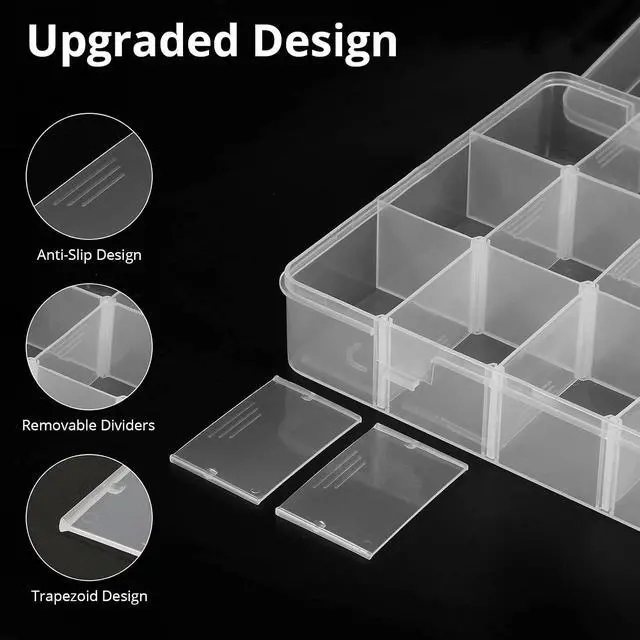Alt view image 4 of 6 - Exptolii 18 Grids Plastic Organizer Box with Dividers, Clear Compartment Container Storage for Beads Crafts Jewelry Fishing Tackles, Size 7.9 x 6.2 x 1.2 in