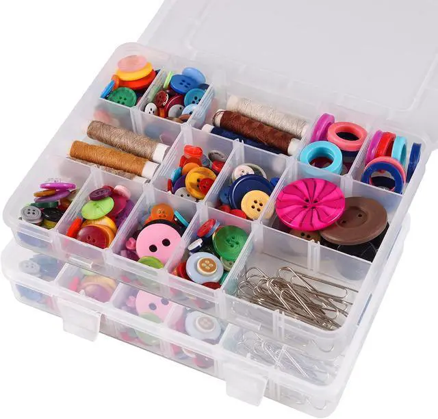 Alt view image 5 of 6 - Exptolii 18 Grids Plastic Organizer Box with Dividers, Clear Compartment Container Storage for Beads Crafts Jewelry Fishing Tackles, Size 7.9 x 6.2 x 1.2 in