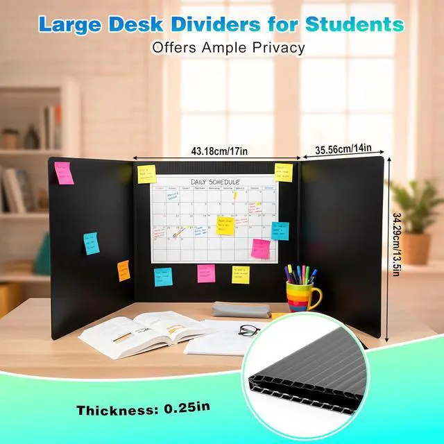 Alt view image 2 of 7 - 2Pack Black Desk Dividers for Student, Waterproof Plastic Privacy Folders