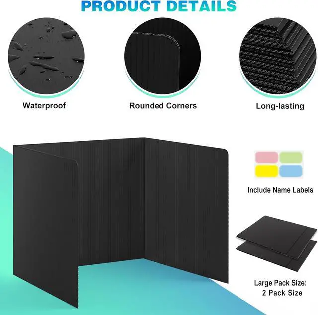 Alt view image 3 of 7 - 2Pack Black Desk Dividers for Student, Waterproof Plastic Privacy Folders