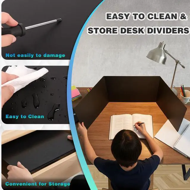 Alt view image 4 of 7 - 2Pack Black Desk Dividers for Student, Waterproof Plastic Privacy Folders