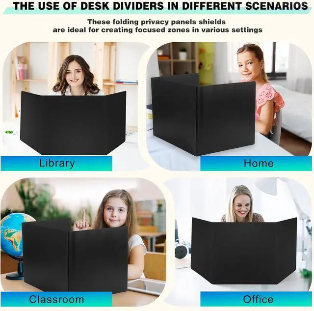 Alt view image 5 of 7 - 2Pack Black Desk Dividers for Student, Waterproof Plastic Privacy Folders