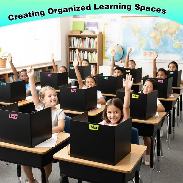 Alt view image 6 of 7 - 2Pack Black Desk Dividers for Student, Waterproof Plastic Privacy Folders