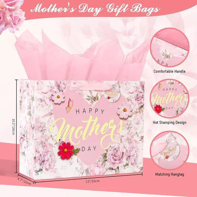 Alt view image 2 of 6 - souloduce 13" Mothers Day Gift Bag Set with Card & Tissue, for Moms, Grandmas, Nanas - Floral & Gold Foil Happy Mothers Day (1 Pack)