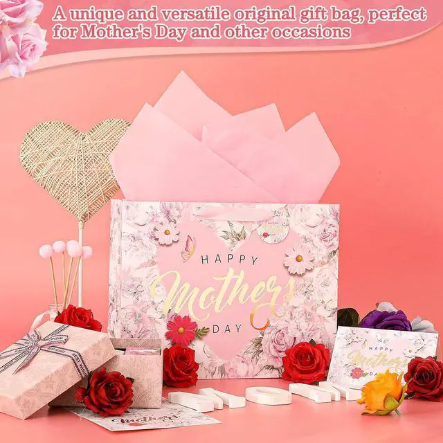 Alt view image 4 of 6 - souloduce 13" Mothers Day Gift Bag Set with Card & Tissue, for Moms, Grandmas, Nanas - Floral & Gold Foil Happy Mothers Day (1 Pack)