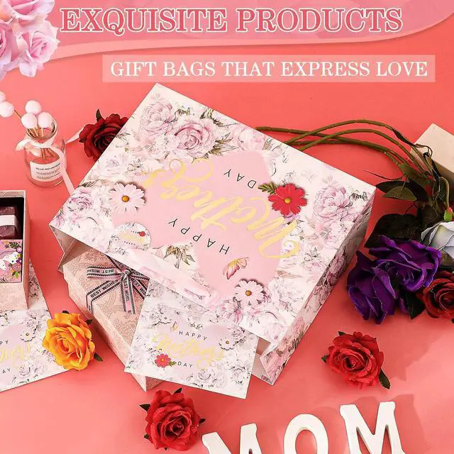 Alt view image 3 of 6 - souloduce 13" Mothers Day Gift Bag Set with Card & Tissue, for Moms, Grandmas, Nanas - Floral & Gold Foil Happy Mothers Day (1 Pack)