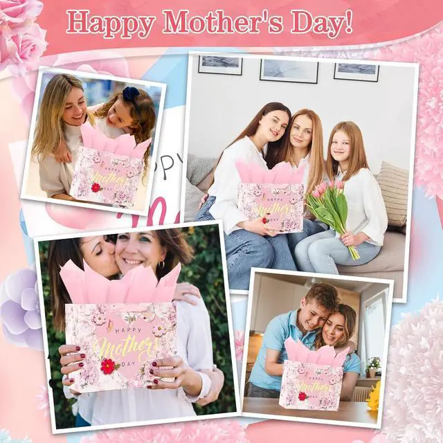 Alt view image 5 of 6 - souloduce 13" Mothers Day Gift Bag Set with Card & Tissue, for Moms, Grandmas, Nanas - Floral & Gold Foil Happy Mothers Day (1 Pack)