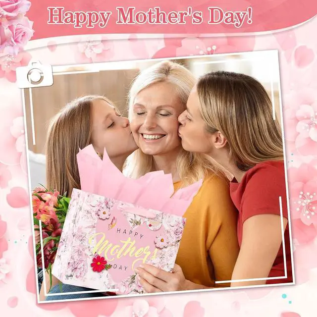 Alt view image 6 of 6 - souloduce 13" Mothers Day Gift Bag Set with Card & Tissue, for Moms, Grandmas, Nanas - Floral & Gold Foil Happy Mothers Day (1 Pack)
