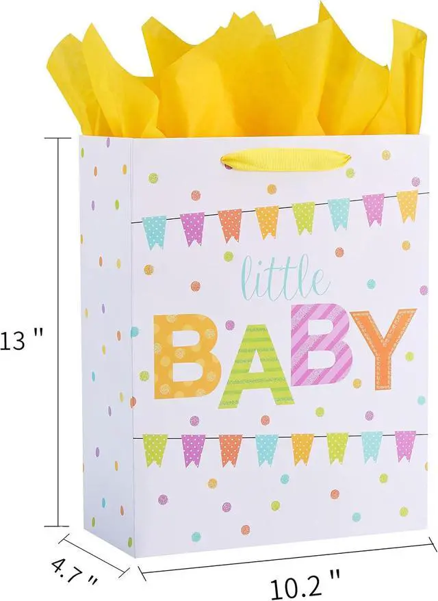 Alt view image 4 of 7 - SUNCOLOR Large Gift Bag for Baby Shower with Tissue Paper, White Paper Bag with Colorful Banner Design, 13x10.2x4.7 Inches, Includes Card and Yellow Tissue Paper