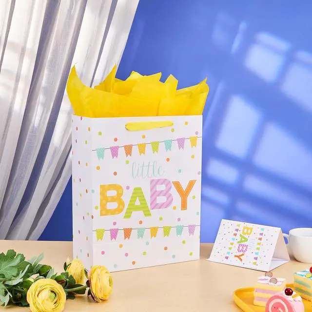 Alt view image 5 of 7 - SUNCOLOR Large Gift Bag for Baby Shower with Tissue Paper, White Paper Bag with Colorful Banner Design, 13x10.2x4.7 Inches, Includes Card and Yellow Tissue Paper