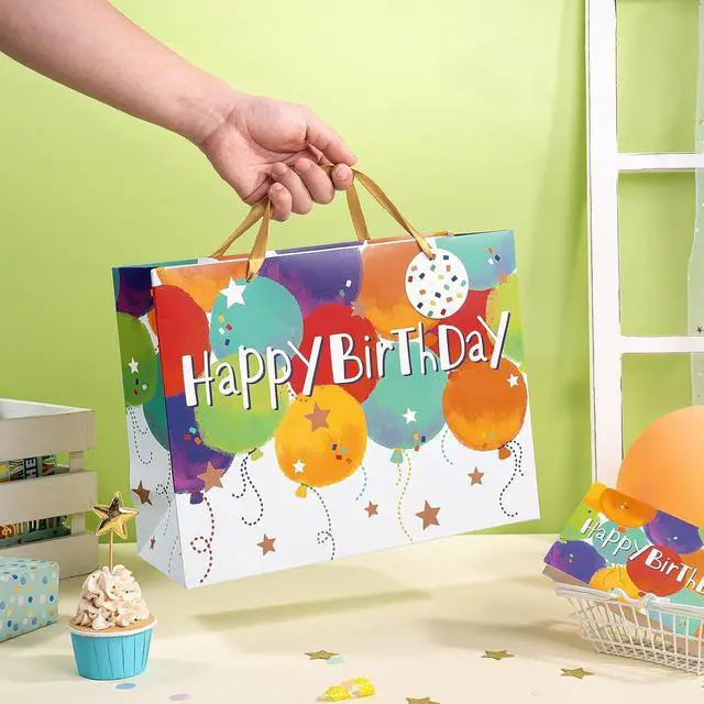 Alt view image 3 of 7 - Loveinside Colorful Birthday Gift Bag, Balloons Pattern with HAPPY BIRTHDAY Text, Matching Tissue Paper, Greeting Card and Tag, Ideal for Kids' Birthday Gifts, 13" x 5" x 10", 1 Pcs