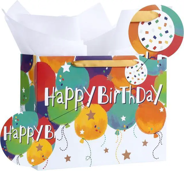 Alt view image 7 of 7 - Loveinside Colorful Birthday Gift Bag, Balloons Pattern with HAPPY BIRTHDAY Text, Matching Tissue Paper, Greeting Card and Tag, Ideal for Kids' Birthday Gifts, 13" x 5" x 10", 1 Pcs