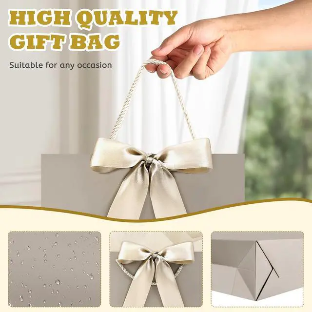 Alt view image 3 of 7 - YoungTree Gift Bags with Handles, 12.6" Medium Gift Bag with 2 Tissue Paper and 1 Card for Graduation Wedding Baby Shower Bridal Shower Engagement Anniversary Birthday Party (Champagne)