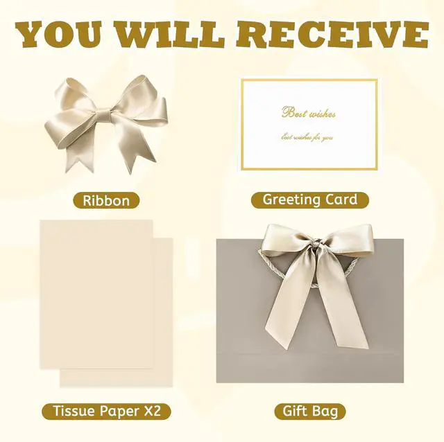 Alt view image 4 of 7 - YoungTree Gift Bags with Handles, 12.6" Medium Gift Bag with 2 Tissue Paper and 1 Card for Graduation Wedding Baby Shower Bridal Shower Engagement Anniversary Birthday Party (Champagne)