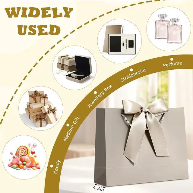 Alt view image 6 of 7 - YoungTree Gift Bags with Handles, 12.6" Medium Gift Bag with 2 Tissue Paper and 1 Card for Graduation Wedding Baby Shower Bridal Shower Engagement Anniversary Birthday Party (Champagne)
