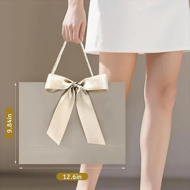 Alt view image 7 of 7 - YoungTree Gift Bags with Handles, 12.6" Medium Gift Bag with 2 Tissue Paper and 1 Card for Graduation Wedding Baby Shower Bridal Shower Engagement Anniversary Birthday Party (Champagne)