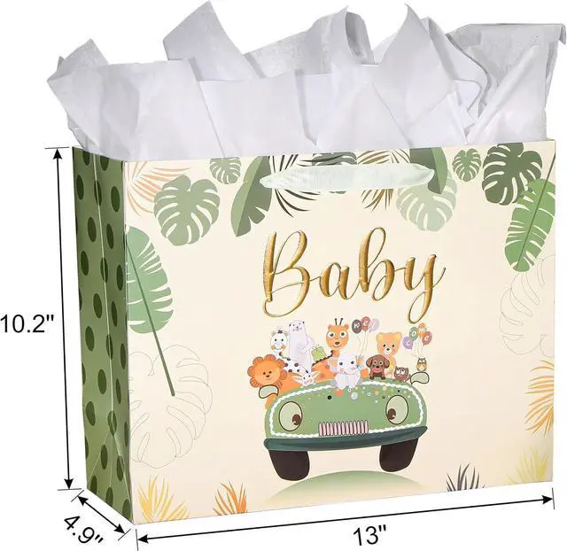 Alt view image 3 of 6 - Bobobag 13" Sage green Gift Bag for Baby shower,Newborn gift bag with Tissue Paper and Greeting Card.