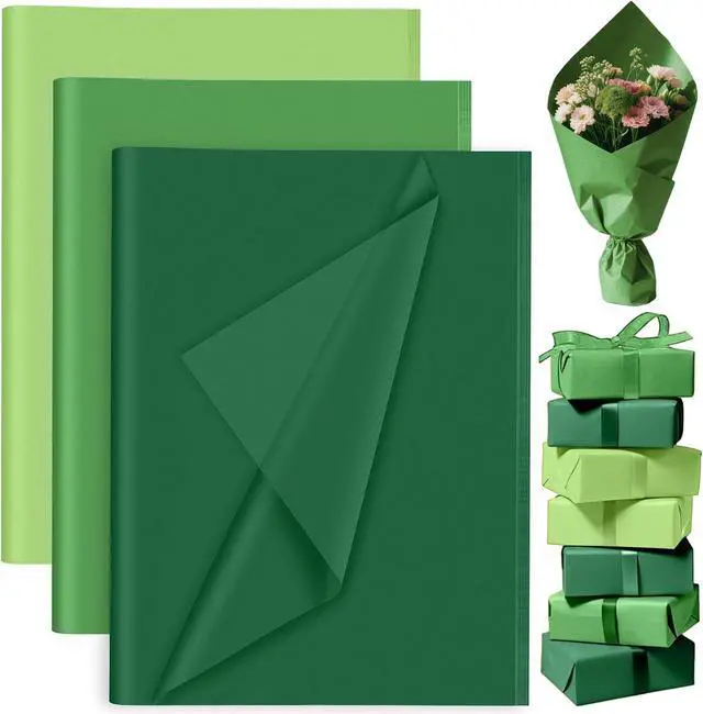Main image of PLULON 60 Sheets Green Tissue Paper for Gift Bags, Flower Wrapping Paper