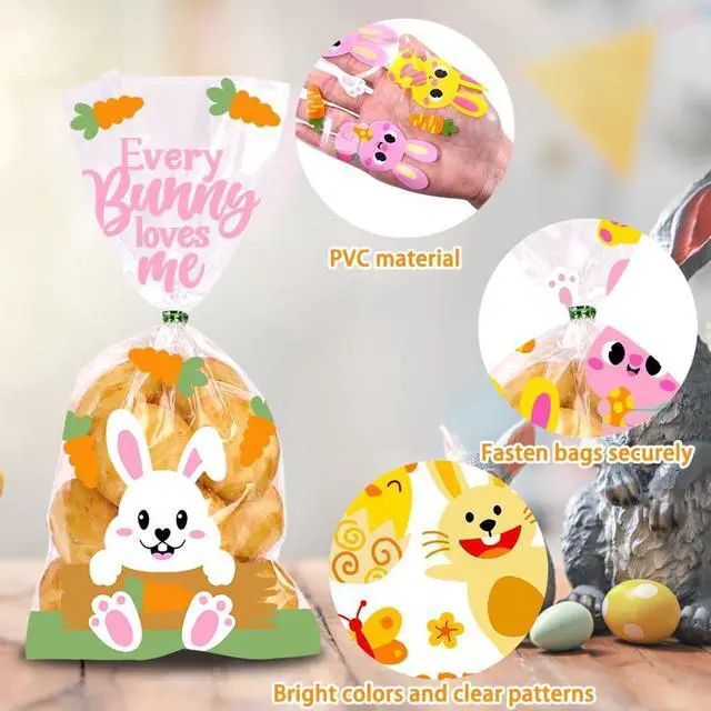 Alt view image 3 of 7 - JOICEE 120PCS Easter Cellophane Treat Bags Clear Candy Gifts Bags