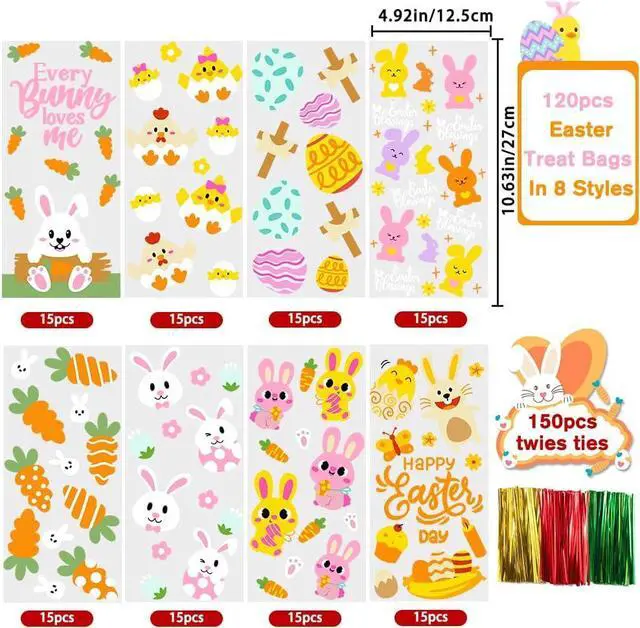Alt view image 2 of 7 - JOICEE 120PCS Easter Cellophane Treat Bags Clear Candy Gifts Bags