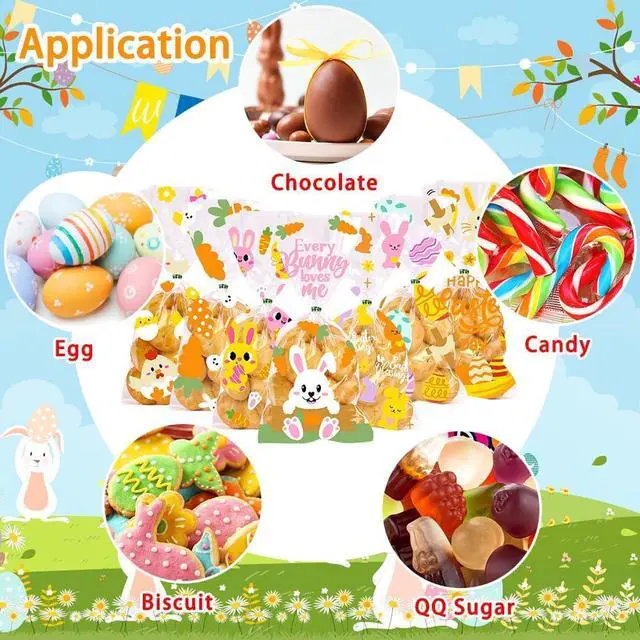 Alt view image 4 of 7 - JOICEE 120PCS Easter Cellophane Treat Bags Clear Candy Gifts Bags