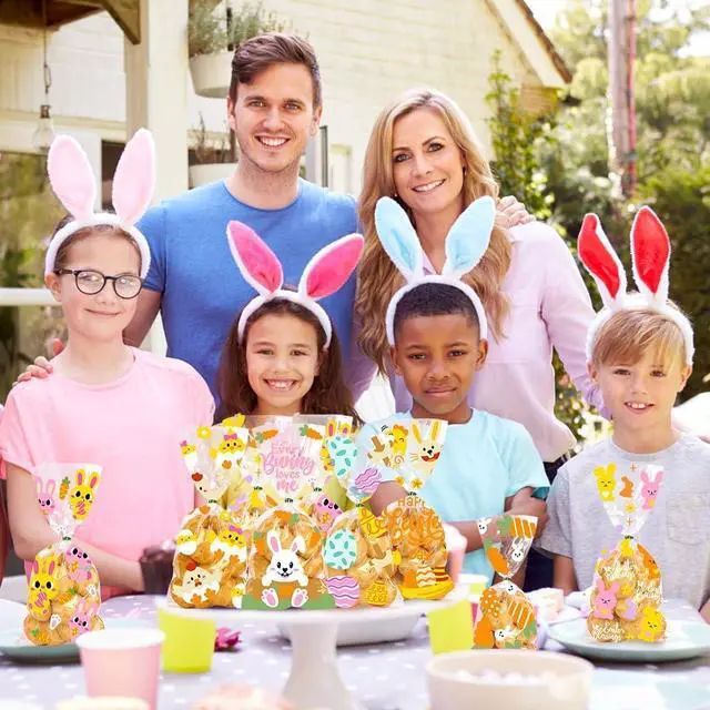 Alt view image 7 of 7 - JOICEE 120PCS Easter Cellophane Treat Bags Clear Candy Gifts Bags
