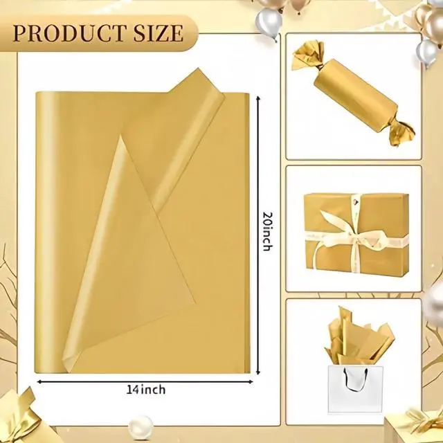 Alt view image 2 of 7 - Gold Tissue Paper for Gift Bags - 30 Sheets of Gold Wrapping Tissue Paper Bulk Packaging Paper for Weddings Birthday DIY Project Christmas Gift Wrapping Crafts Decor (14 x 20 Inch)