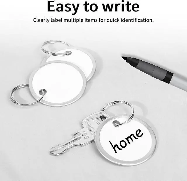 Alt view image 3 of 6 - Key Tags Labels with Ring - 10 Pack Metal Rim Key Chain ID Tags/Identifiers with White Writable Round Paper Labels for Name, Luggage, Bags, Backpack, 1 Inches