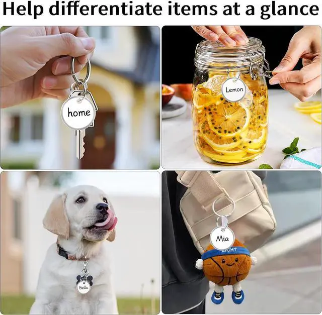 Alt view image 6 of 6 - Key Tags Labels with Ring - 10 Pack Metal Rim Key Chain ID Tags/Identifiers with White Writable Round Paper Labels for Name, Luggage, Bags, Backpack, 1 Inches