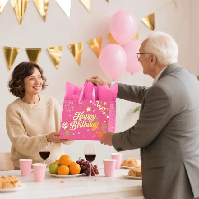 Alt view image 2 of 6 - Sipthene 13 Pink Birthday Gift Bag with Tissue Paper and Greeting Card