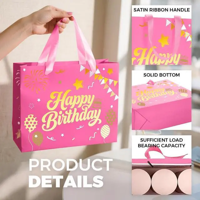 Alt view image 4 of 6 - Sipthene 13 Pink Birthday Gift Bag with Tissue Paper and Greeting Card