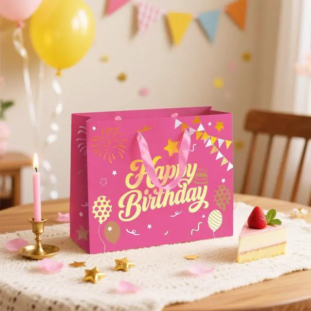 Alt view image 5 of 6 - Sipthene 13 Pink Birthday Gift Bag with Tissue Paper and Greeting Card