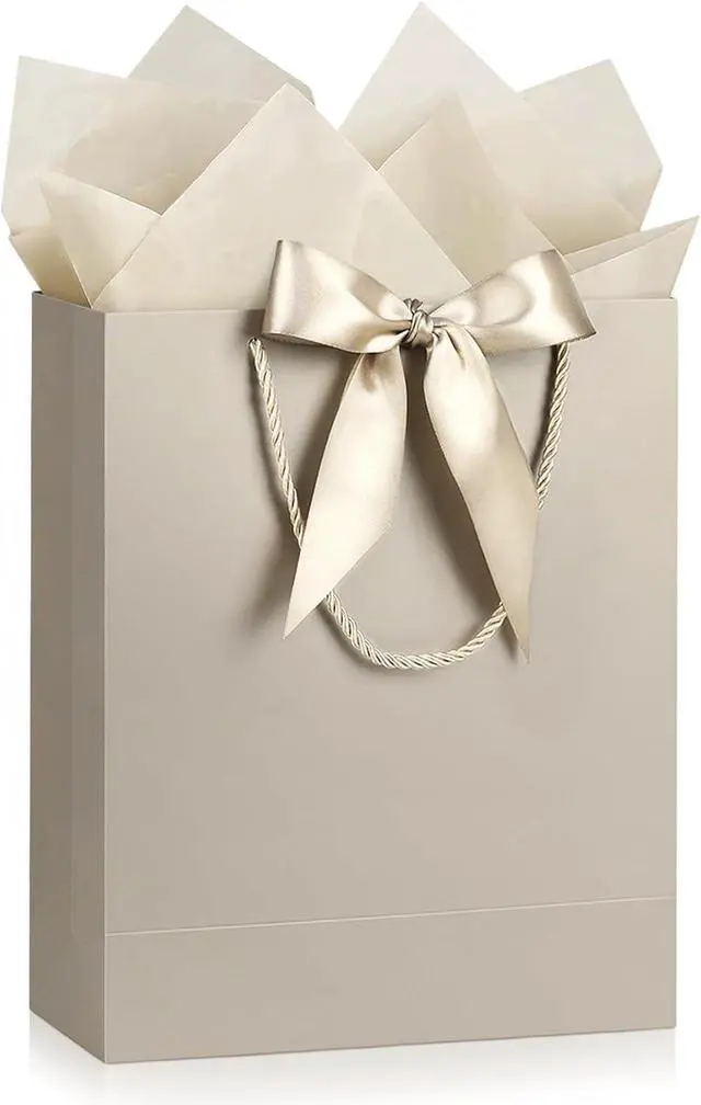 Main image of YoungTree Champagne Paper Gift Bags with Handles, Party Present Bag